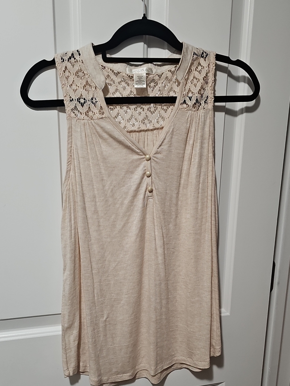 Women's Bozzolo Beige Lace Yoke Tank Top New Medium